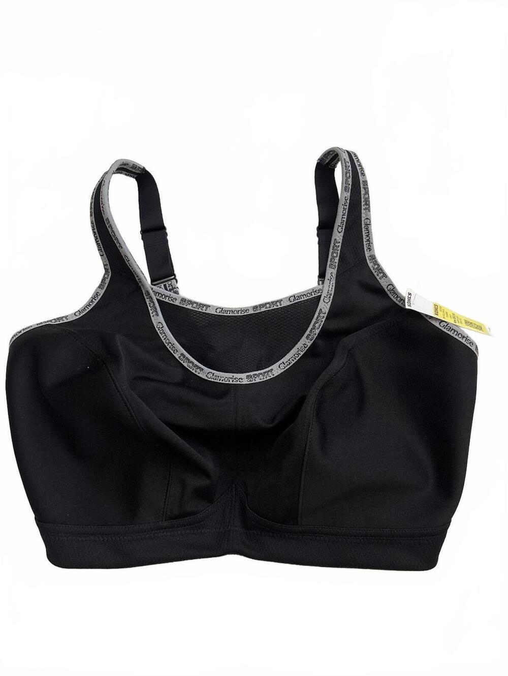 Glamorise Black Sports Bra with Front Closure Size 38G